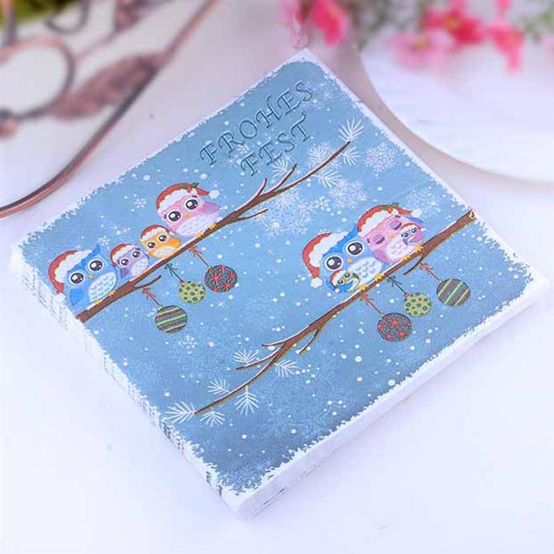 40pcs Leuke Uil Gedrukt Servetten Kerst Decoratieve Tissue Diner Papieren Handdoek Feestartikelen