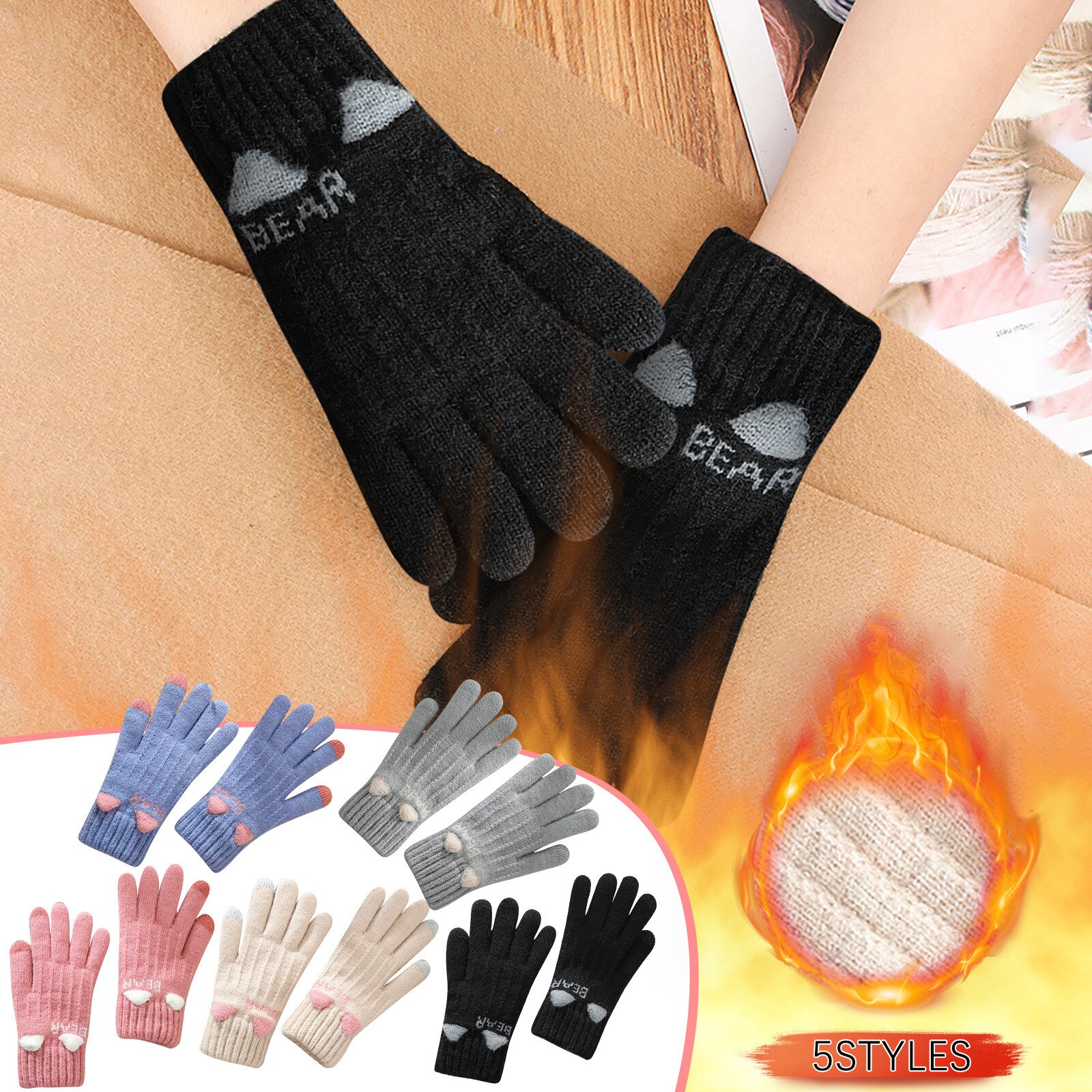 freundlicher Mädchen Gestrickte Finger Handschuhe Winter warm Halten Katze Drucken Warme Handschuhe Jungen Mädchen Warme Fäustling für Teenager Jugend Radfahren handschuhe