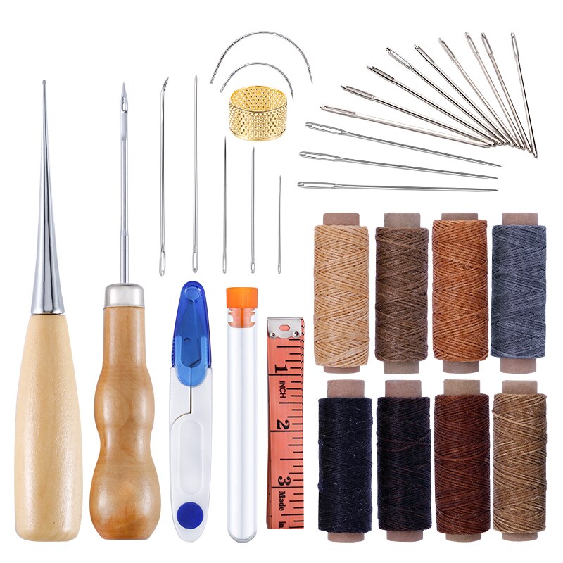 MIUSIE Leather Waxed Thread Sewing Kits Hand Sewing Needles with Leather Craft for Leather Canvas DIY Sewing Accessories: Tpye 2