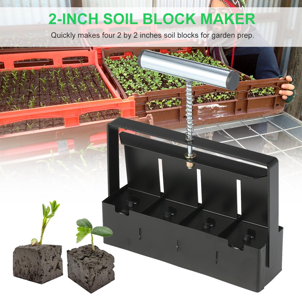 Handheld Soil Blocker 2-Inch Seedling Soil Block Maker with Dibbles Dibbers 50pcs Reusable Plant Label Marker for Garden Prep