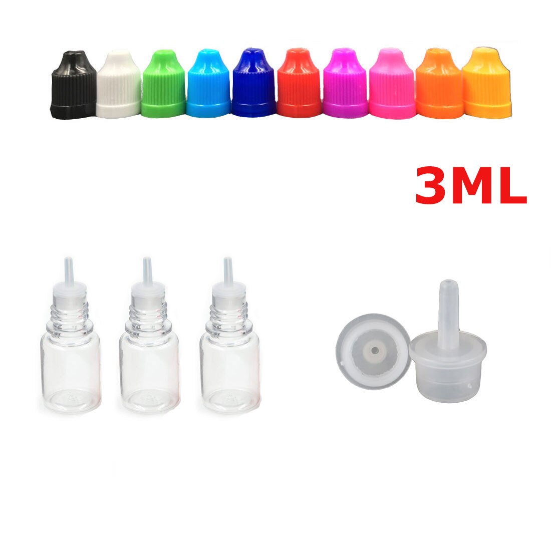 100 Stuks 3 Ml-100 Ml Pet Clear Dropper Flessen Lege Plastic Sap Eye Liquid Hervulbare Transparante Container Met caps Dropper Tip: 3ML x 100PCS