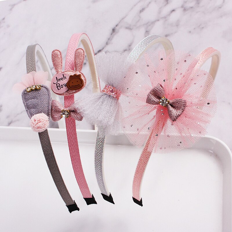 Child Bowtie Cute Hairband Girl Kids headband 1pcs Pink headwear Cartoon Lace hair accessories Hair Hoop