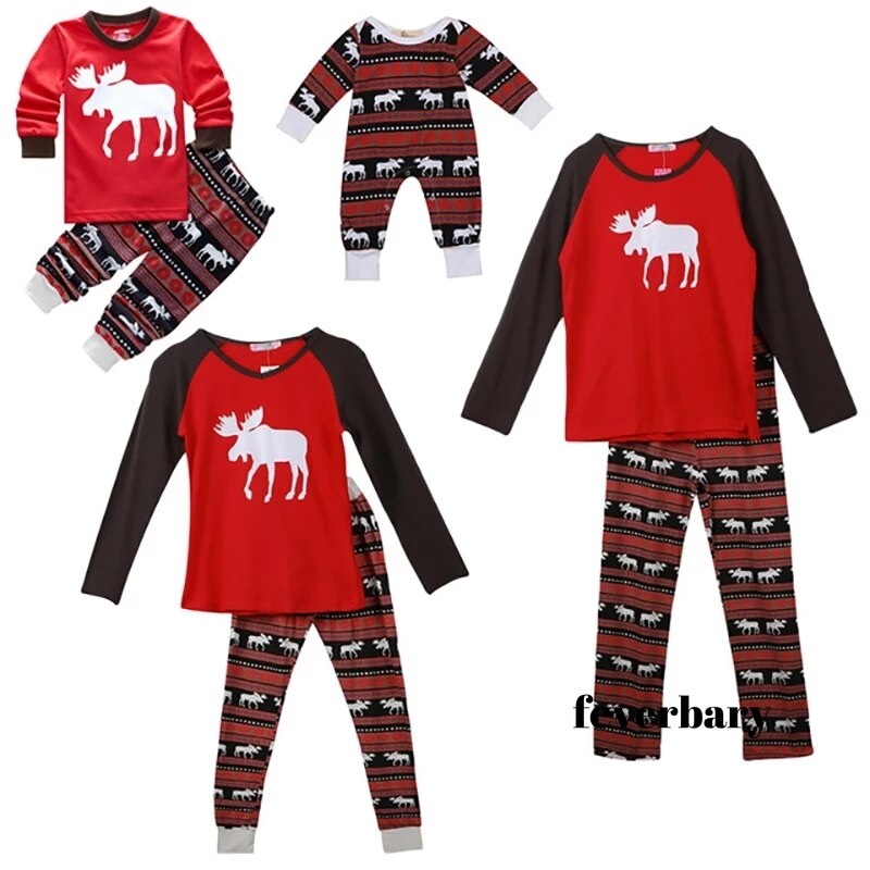 Familie jul matchende pyjamas sett voksne låve pyjamas bomull baby bukse nattøy jule familie matchende klær