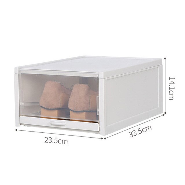 Boîte à chaussures coulissante, armoire à chaussures transparente, boîte de rangement et de rangement, casier: 33.5X23.5X14.1cm