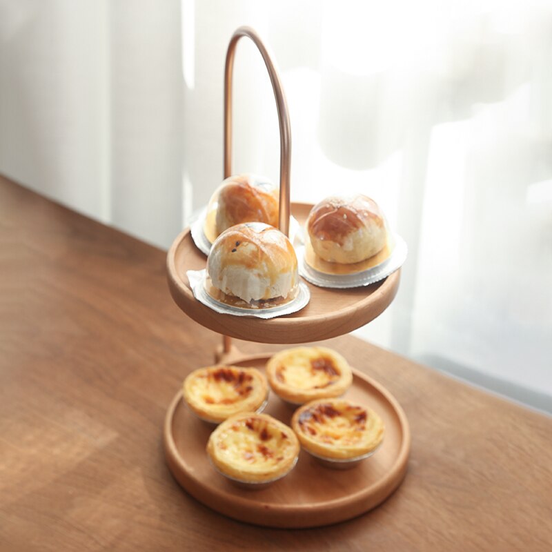 Japan Style Dessert Table Shelf Household Dining Handicraft Wooden Two Layer Rack Cherry Wood