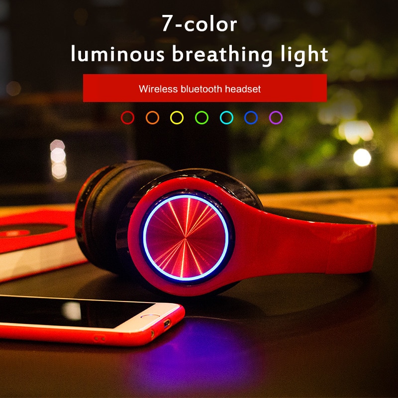 1pc b39 écouteurs bluetooth sans fil led lumières respiratoires colorées portables pliables fm intégré avec micro prise en charge de la carte tf