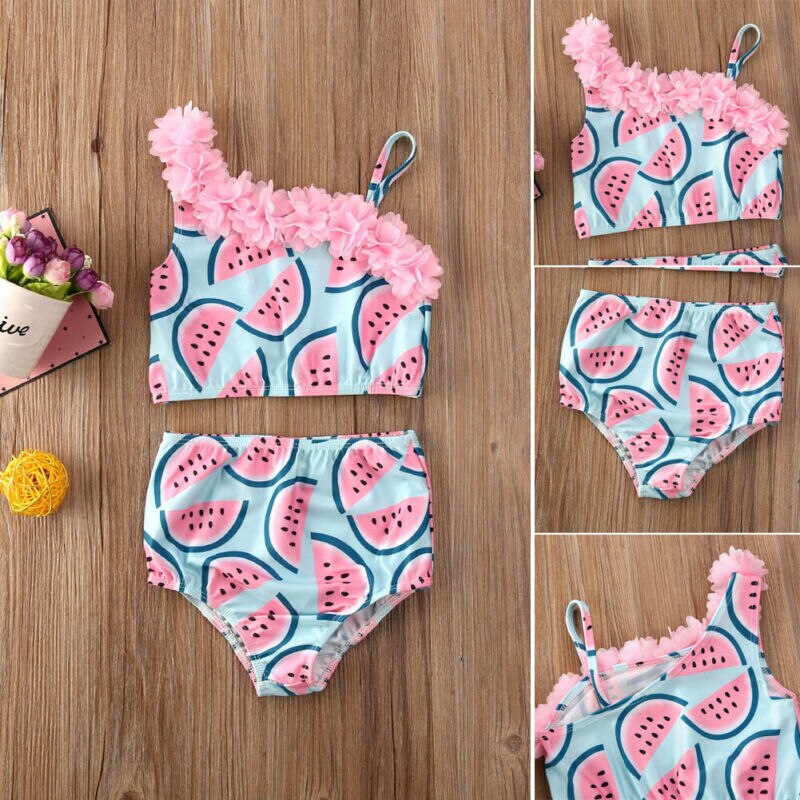 CANIS, bañador de verano para niños pequeños, niñas, sandía, Patchwork de flores, trajes de baño, traje de baño, bikini