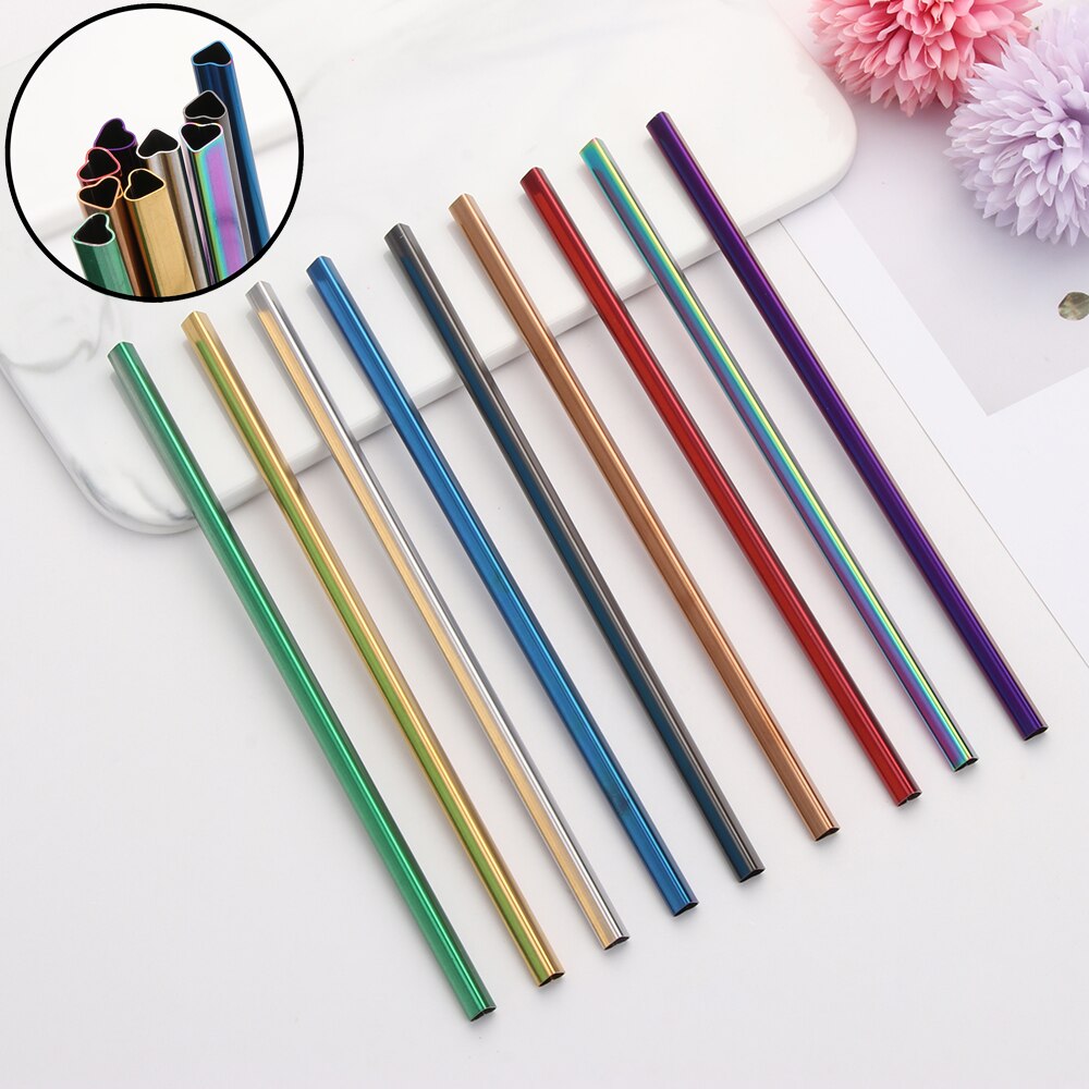 1Pcs Heart-shaped Drinking Straw Reusable Metal Straw Set Bubble Tea Straws 304 Stainless Steel Pearl Milkshake Straw Set