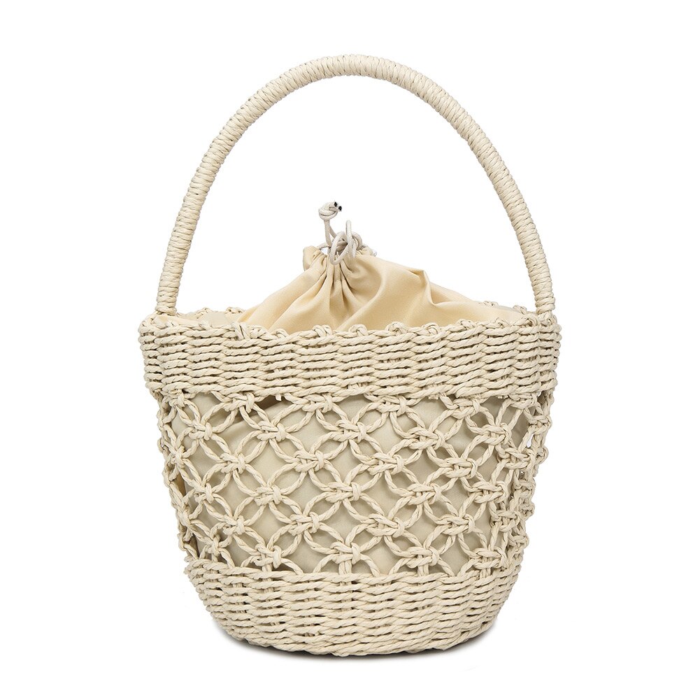 Women Handbag Handmade Straw Woven Tote Large Capacity Summer Beach Shoulder Bag Party Best -WT: White