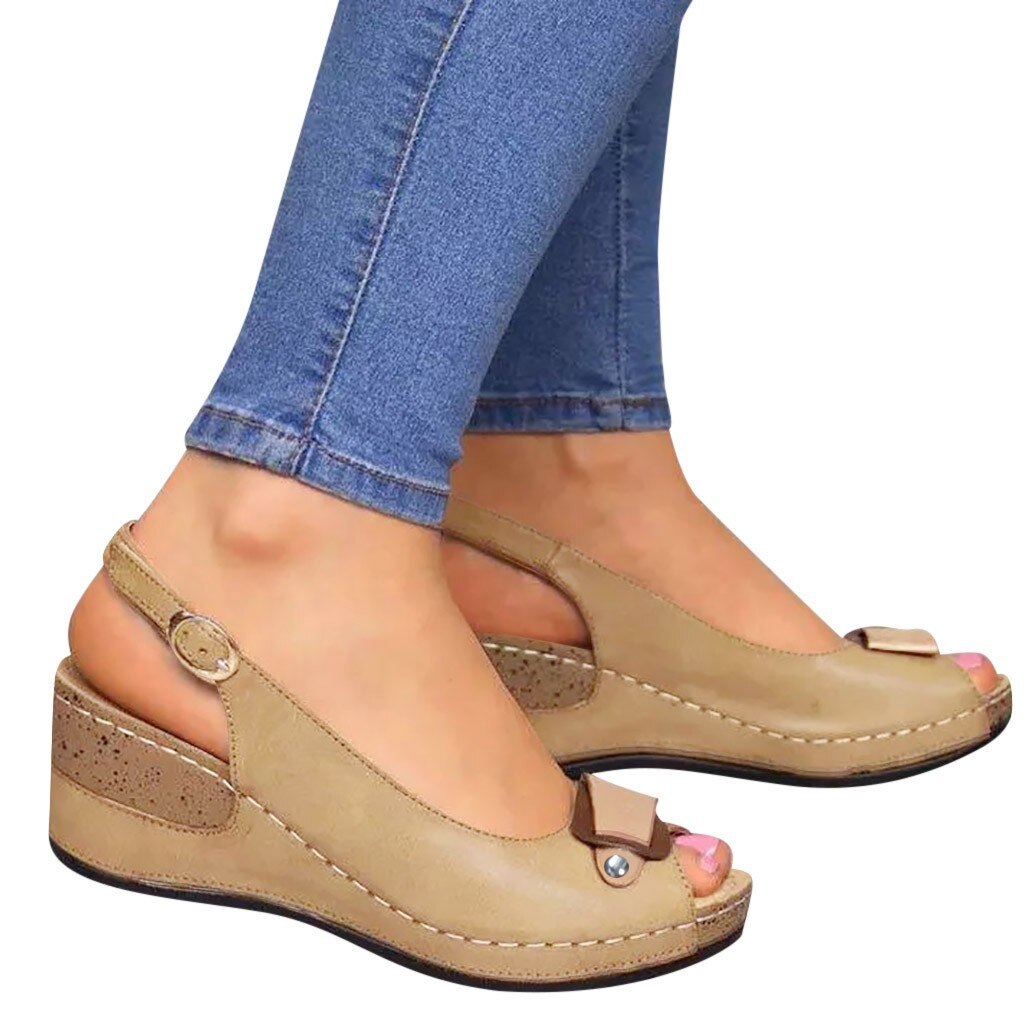 Rom casual sandaler kvinder kiler sandaler pumps ankel spænde åben tå fisk mund med sommer kvinder sko kiler sko