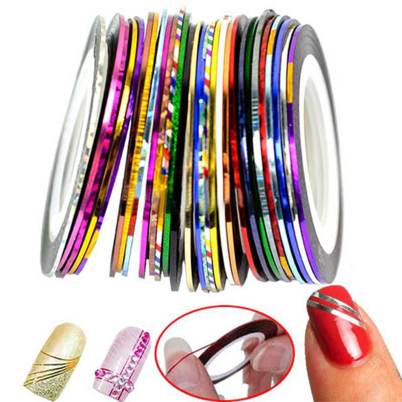 30Pcs Mixed Kleurrijke Beauty Rolls Striping Decals Folie Tips Tape Line Diy Nail Art Stickers Voor Manicure Gereedschap decoratie