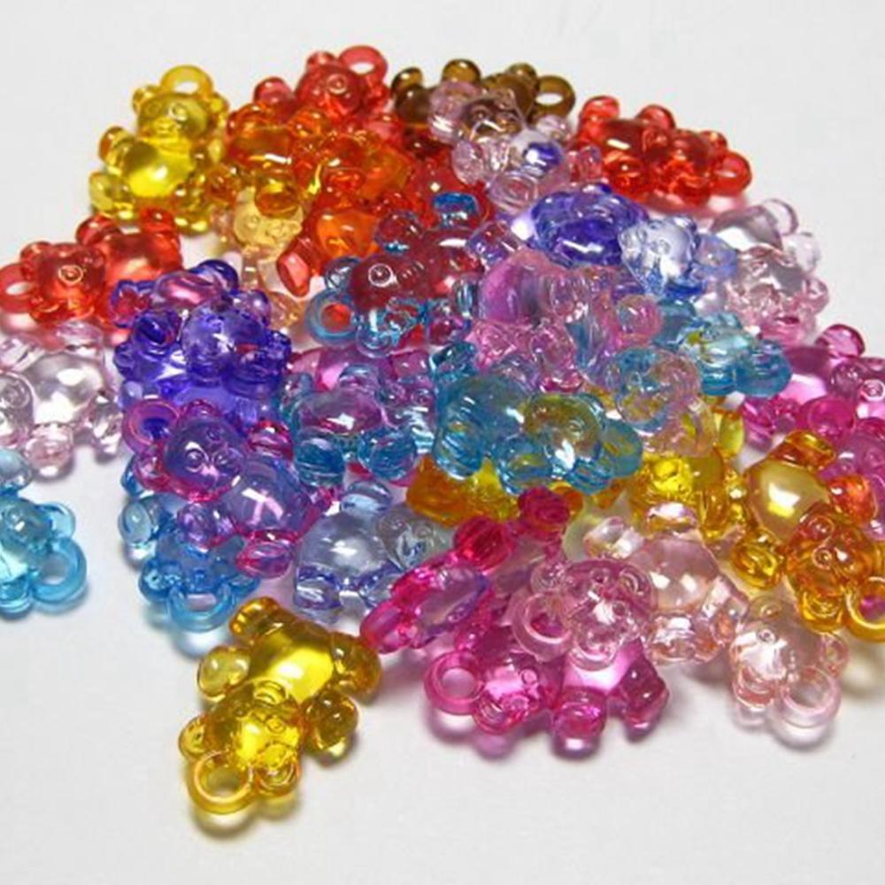 100 Mixed Colour Transparent Acrylic Bear Charm Pendants 20X15mm