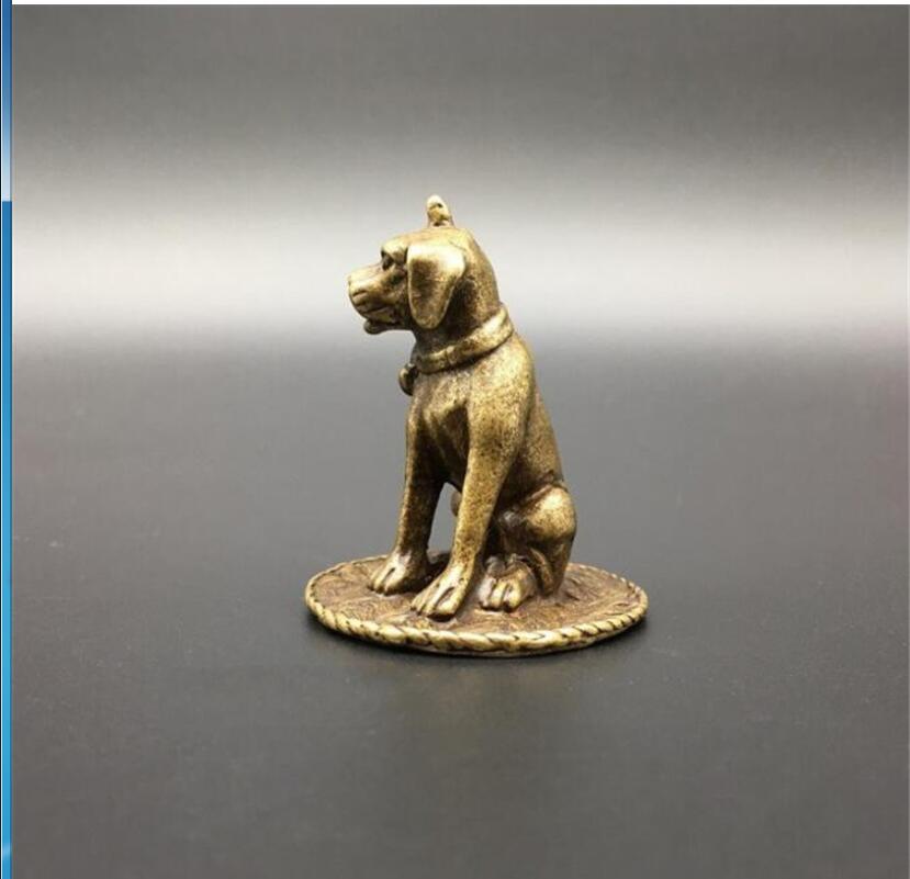 Copper statue Collection Chinese Brass Carved Zodiac Animal Dog Wealth Dog Watchdog Exquisite Small Statues