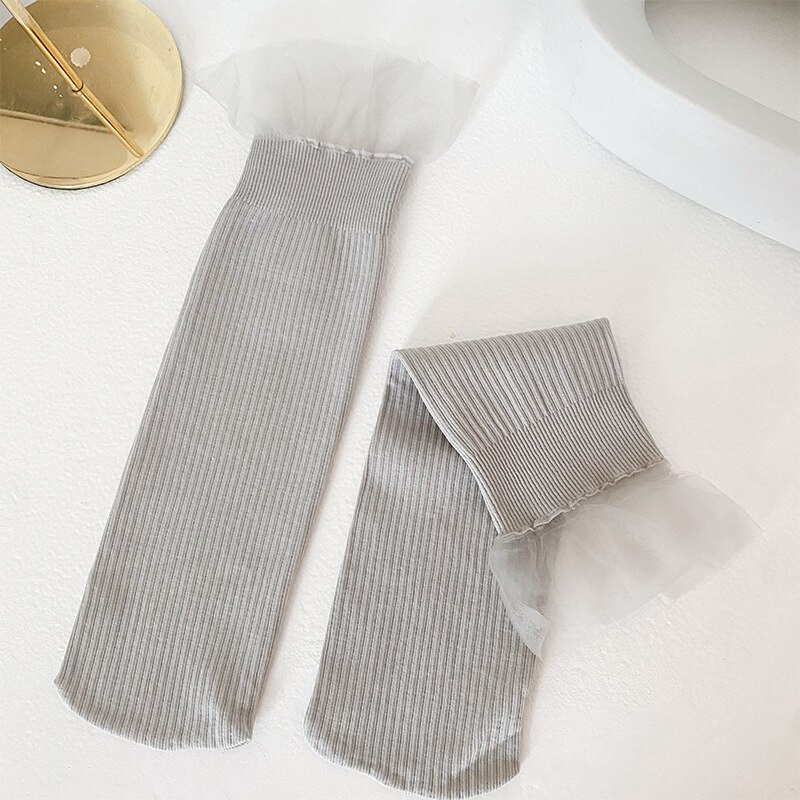 2022 frühling Sommer Mädchen Socken Neue Prinzessin Nette Atmungsaktive Lange Rohr Pile Socken Glas Silk Spitze Waden Socken: GRAY