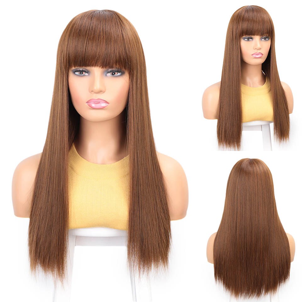 Aisibeauty Long Synthetic Wig with Bangs 4Colors High Density Natural Headline Heat Resistant Straight Hair Wigs for Women: WL9252-zong