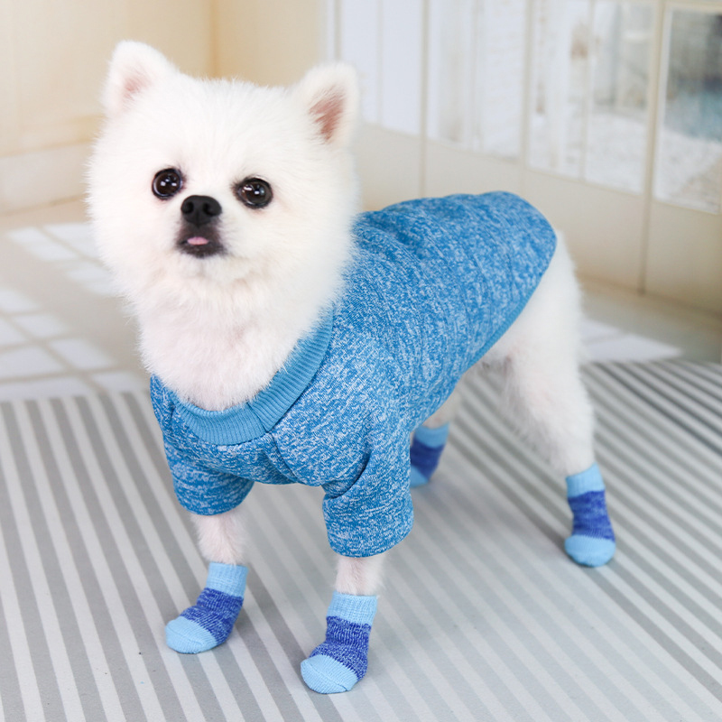 4 Stuks Hond Sokken Warm Pet Supplie Comfortabele Stretch Sokken Twee-Kleur Patchwork Sokken Polyester Stoffen Sokken Zoete Hond sokken