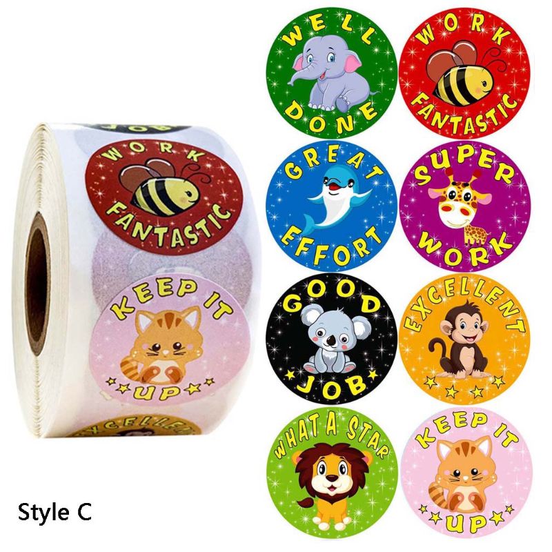 500pcs/roll Cartoon Animal Reward Stickers Diary Scrapbooking Teacher Incentive: C