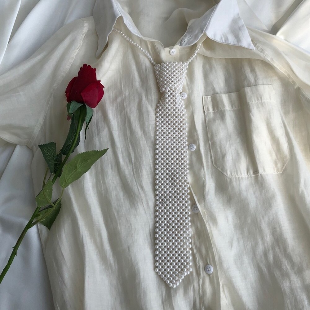 Hand Beaded Retro Hand-made Pearl Tie Adjustable Universal