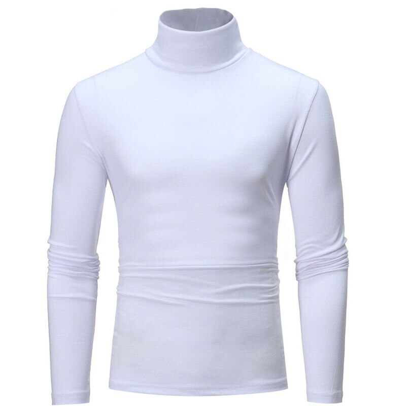 T-shirt manches longues col montant homme col roulé tricoté en coton thermique, sous-vêtement pour homme, , pour l'hiver, hauts pour hommes