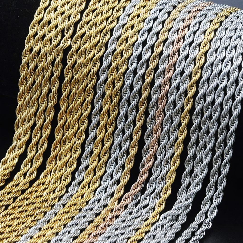 1 Stuk Rvs Ketting Voor Mannen Vrouwen Gevlochten Touw Ketting Choker Ketting Goud Kleur Hals Metalen Mode-sieraden