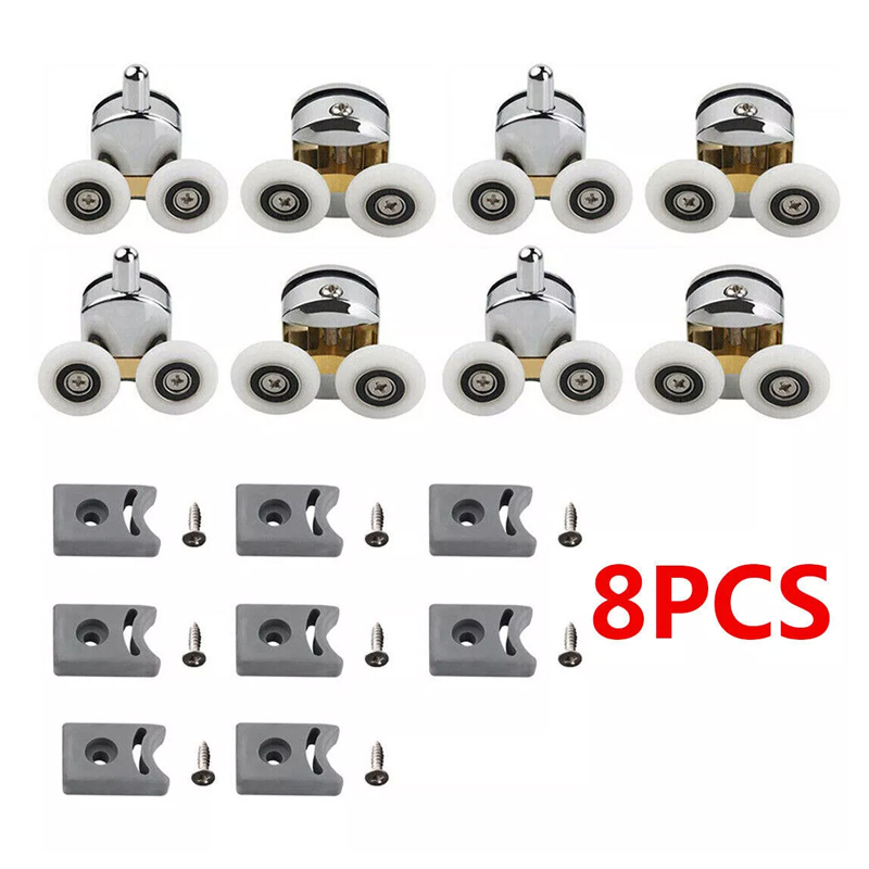 Rodillos para puerta de mampara de ducha, ruedas de aleación de Zinc, repuesto superior doble, poleas para vidrio de 12-14mm, 4/8 Uds.: Beige