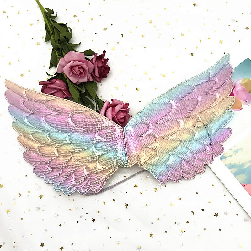 Rainbow Fairy Wings for Kids Unicorn Costume Girls Dress Up Pastel Rainbow Wings Costume Birthday Party Accessories: Pastel Rainbow