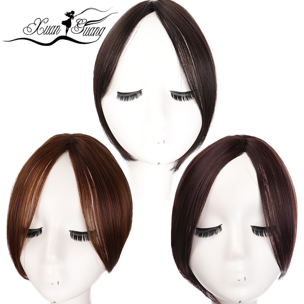XUANGUANG Bansg hair middle part bangs Synthetic high temperature fiber bangs hair Black Borwn