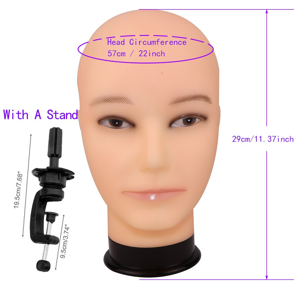 Cabeza de maniquí calvo con hombro, cabeza de maniquí femenino para peluca, sombrero, exhibición de cosmetología, cabeza de maniquí para práctica de maquillaje: Head C with stand
