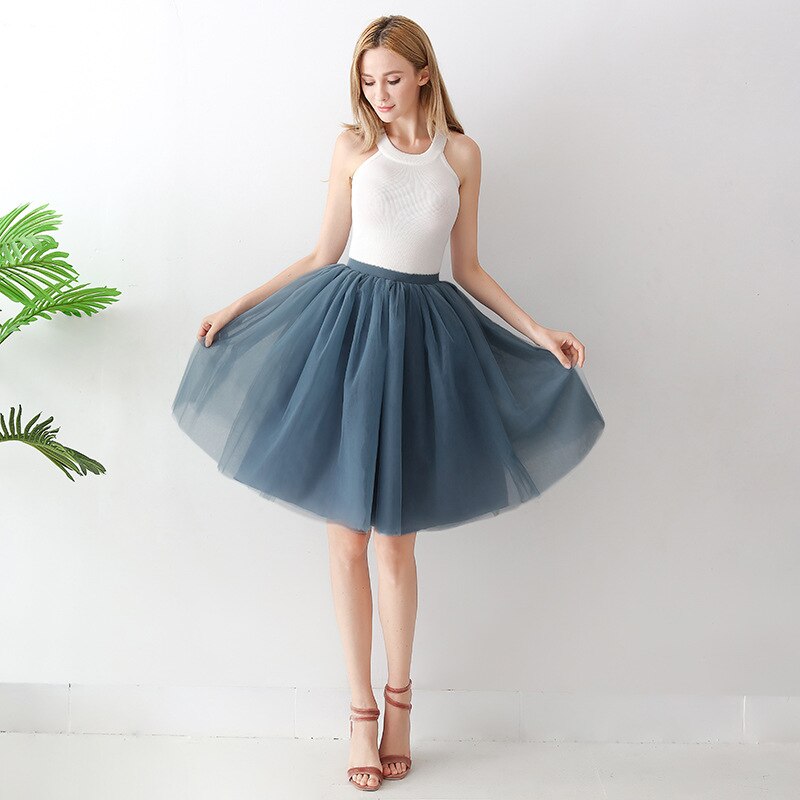 Kleurrijke prinses bruiloft planning dames a-lijn korte knielengte 6- lagen tutu tule galafeest rok  cq057: Marineblauw