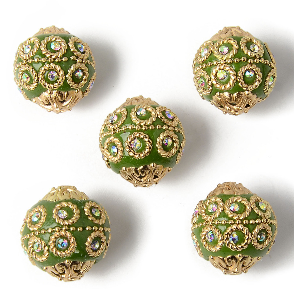 5 peças contas redondas artesanais indonésia para fazer jóias diy pulseira colar brinco decoração, com acessórios de descobertas de metal: Verde