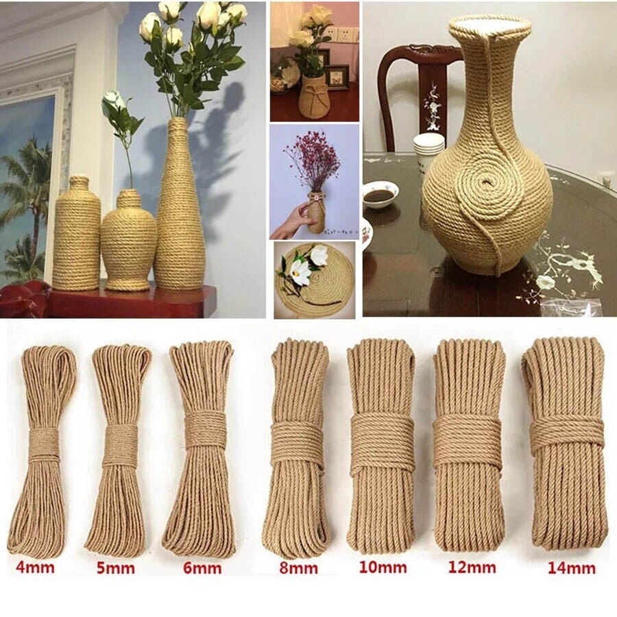 Eco-Friendly Hemp Rope DIY Decoration for Home Table Bags Twisted Jute Cords Diameters 1-16mm for 10m 50m 100m 200m