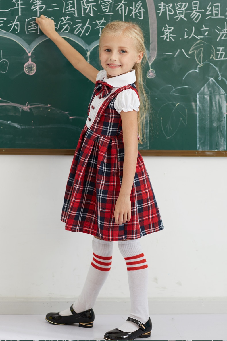 100-170cm Kids Clothing Set Tops+skirt+bow Teenager Girls Plaid Student School Uniform for Children Boys Choir Costumes