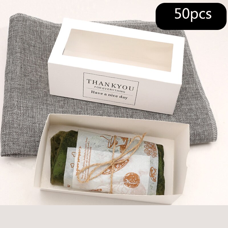 50 stuks kraftpapier taartdozen met venster "bedankt" voor bakkerij, gebak, dessert, koekjesdozen, verpakking voor feestbenodigdheden: 01