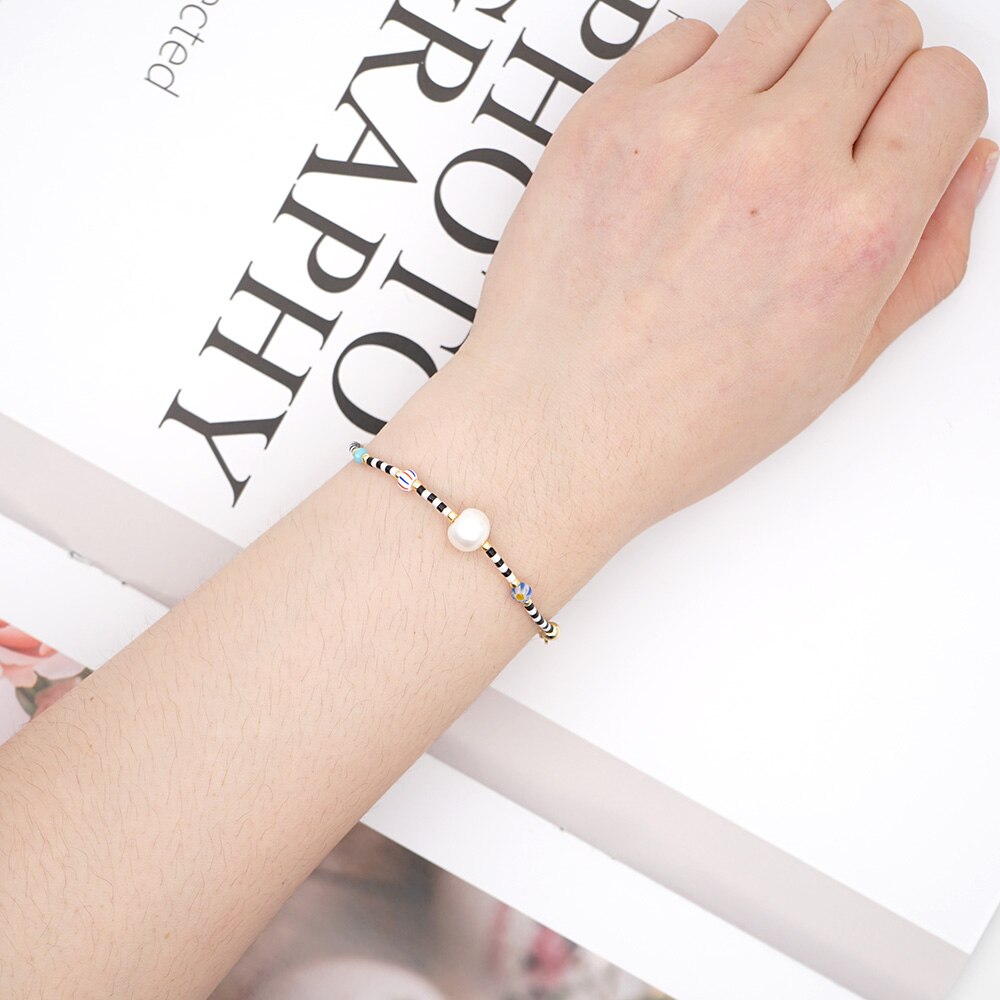 iść2BOHO bransoletki Perles słodkowodne bransoletka załowa kobiet Pulseras Mujer Moda Moda koraliki Miyuki biżuteria ze stali stalowy łańcuch