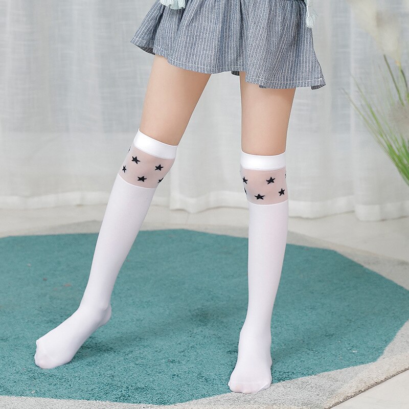 Sommer Weiß Knie Hohe Socken freundlicher Mädchen Lange Röhre Socken für freundlicher Schule Schüler Uniform Samt Spitze Streifen Dünne Socken 3-12Y: 19