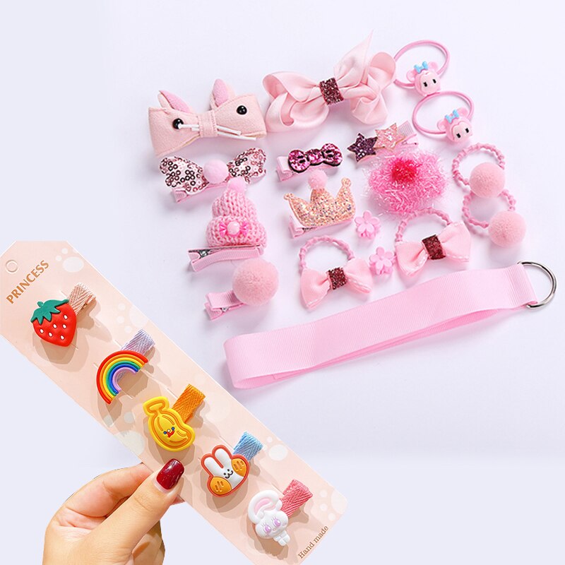 23 Piece Girls Cute Cartoon Hair Clip Set Cute Hair Accessories Girl headwear Bow Flower Hairpins Hairband Elastic Headdress Gif: d