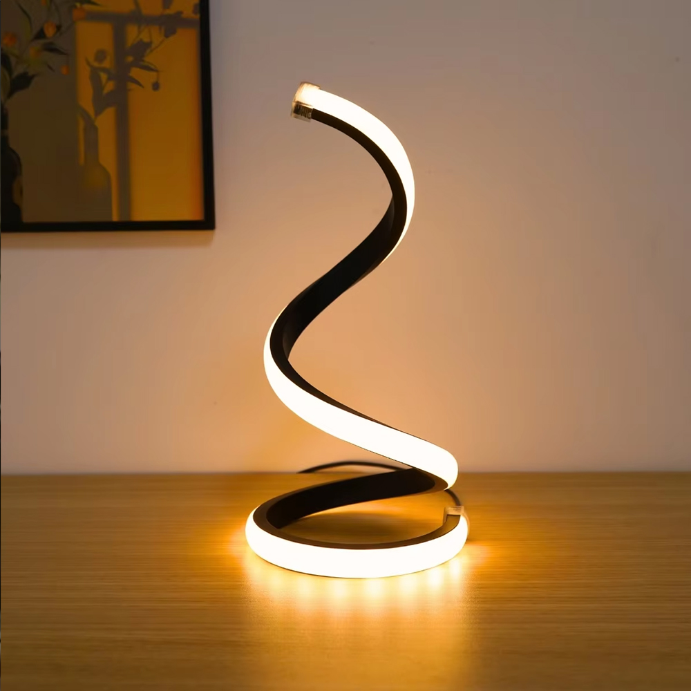 LED moderne minimalistische spiraal bureaulamp draadgestuurde bureaulamp drie kleuren led omgevingslicht voor bars cafés slaapkamer kamer decor: Default Title