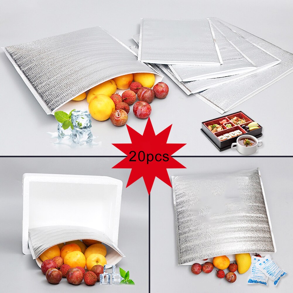 20 Pcs Lunch Bag Thermal Insulation Folding Picnic Portable Ice Packs Aluminum Foil Disposable Drink Carrier Food Pouch