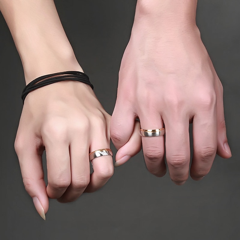 Promise Wedding Rings for Lover Gold-Color Stainless Steel Couple Rings for Engagement Jewelry Wedding Bands for Women Men