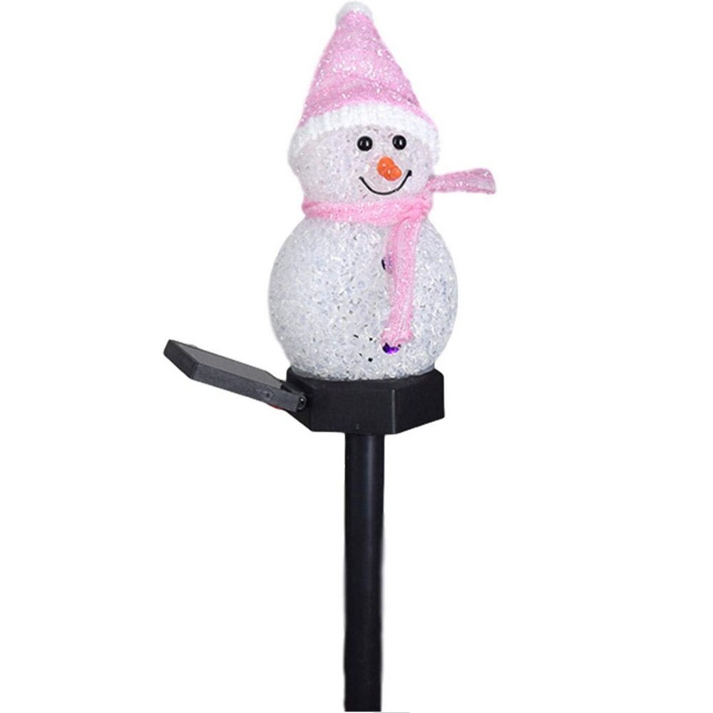 Decoración de jardín al aire libre, luz LED para césped, paisaje , luz Solar de Navidad, serie de dibujos animados, muñeco de nieve, lámpara de tierra, plataforma: Rosa