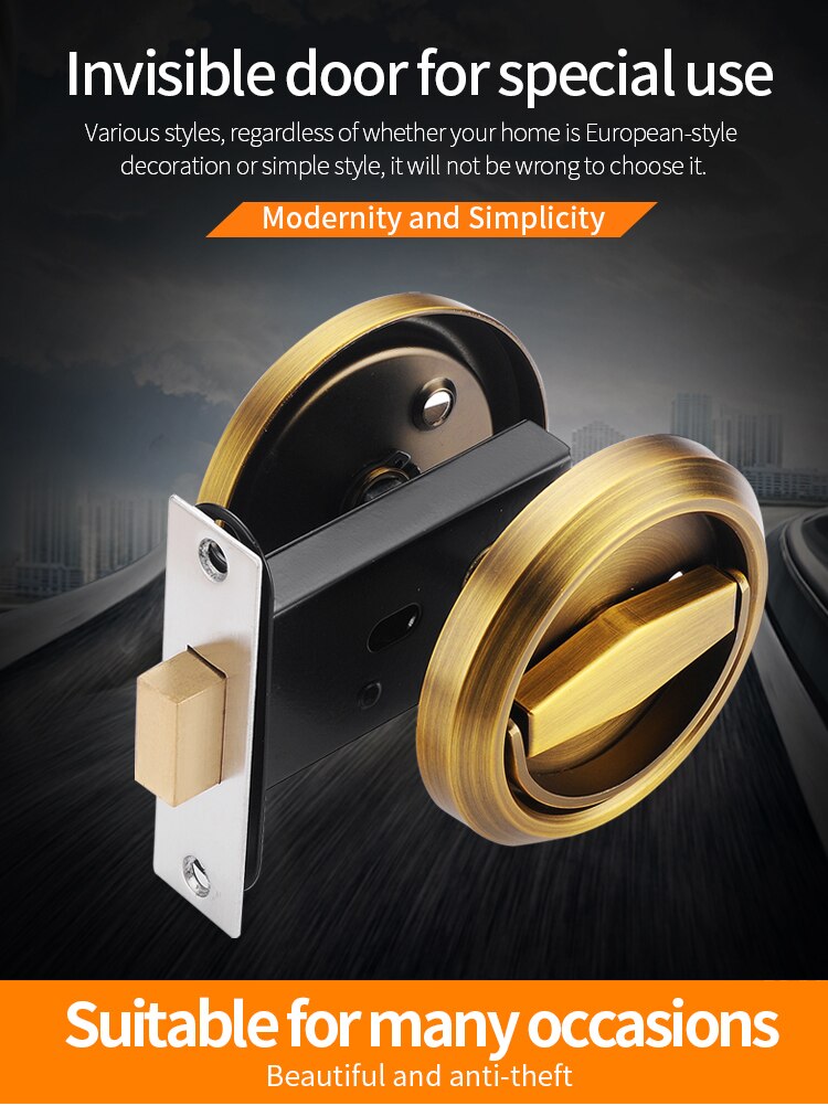 JZPENG invisible door lock bedroom door lock household universal door lock bedroom door lock universal pull ring wooden door loc