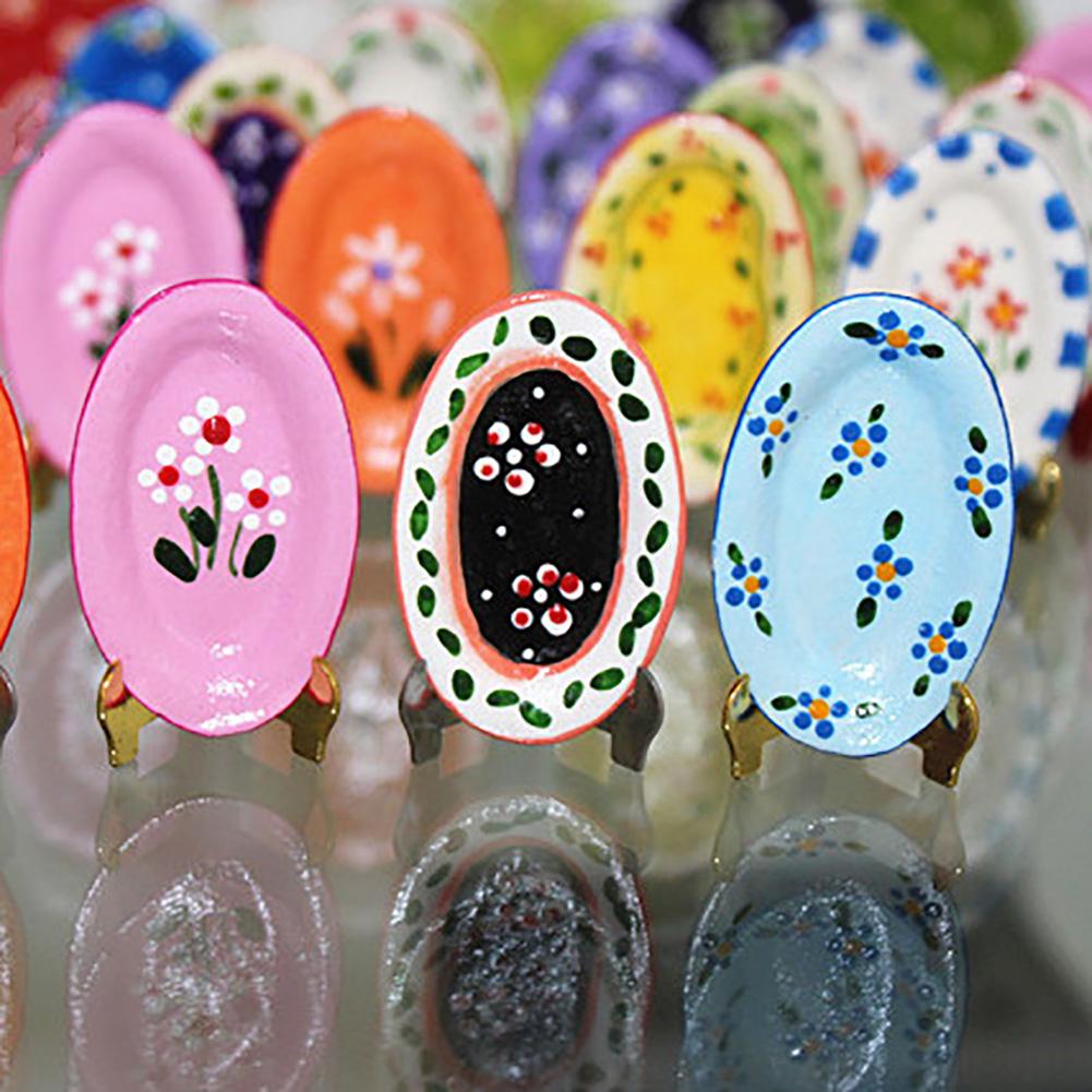 Dollhouse Mini Kitchen Ceramic Dishes Plate Miniature Tableware Realistic Model Toy DIY Fruit Dessert Cake Plate Toys