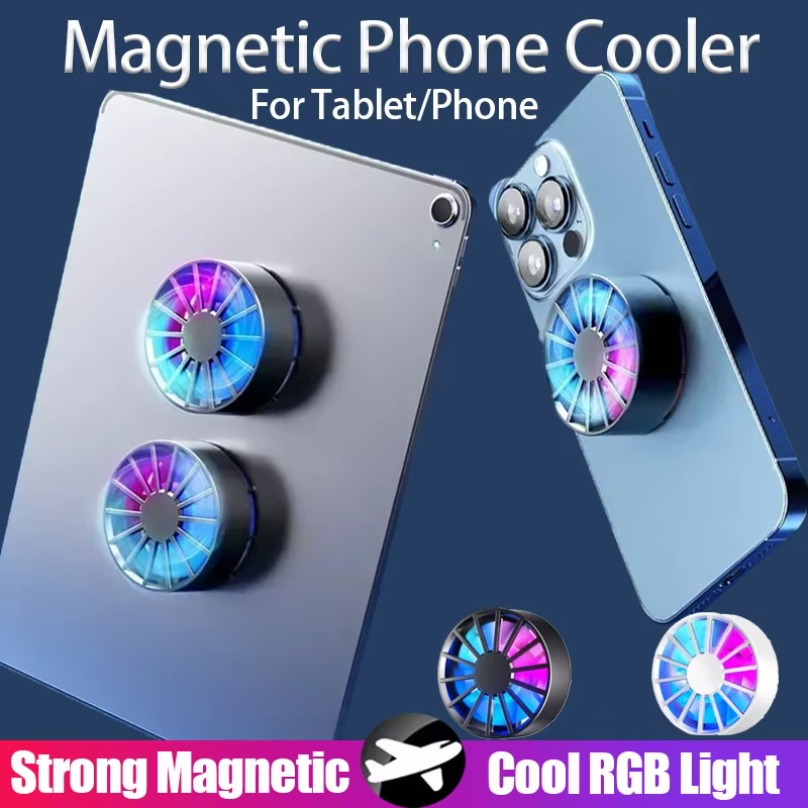 Enfriador de teléfono magnético, ventilador ligero colorido de poco ruido, radiador de teléfono con luz RGB, refrigeración rápida para todos los teléfonos inteligentes y tabletas