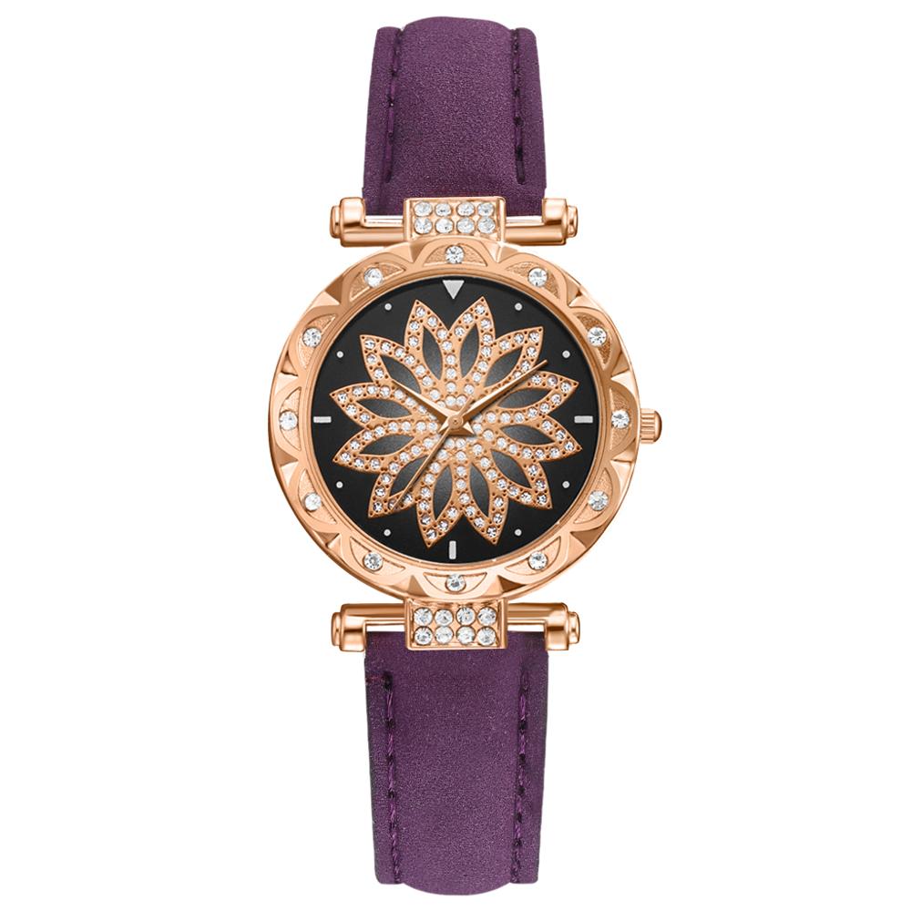Frauen Uhr Armband 2 stücke Set Starry Sky Damen Armband Uhr Casual Leder Quarz Armbanduhr Uhr Relogio Feminino: LILA