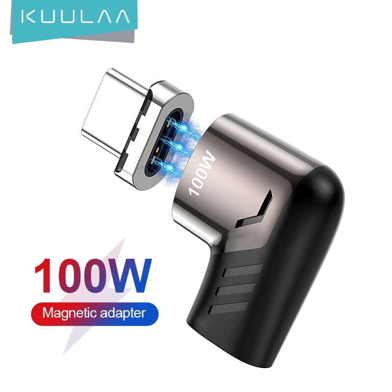 Kuulaa 100w magnético usb tipo c adaptador para macbook pro cotovelo usb tipo c conector de carga para huawei ímã USB-C adaptador