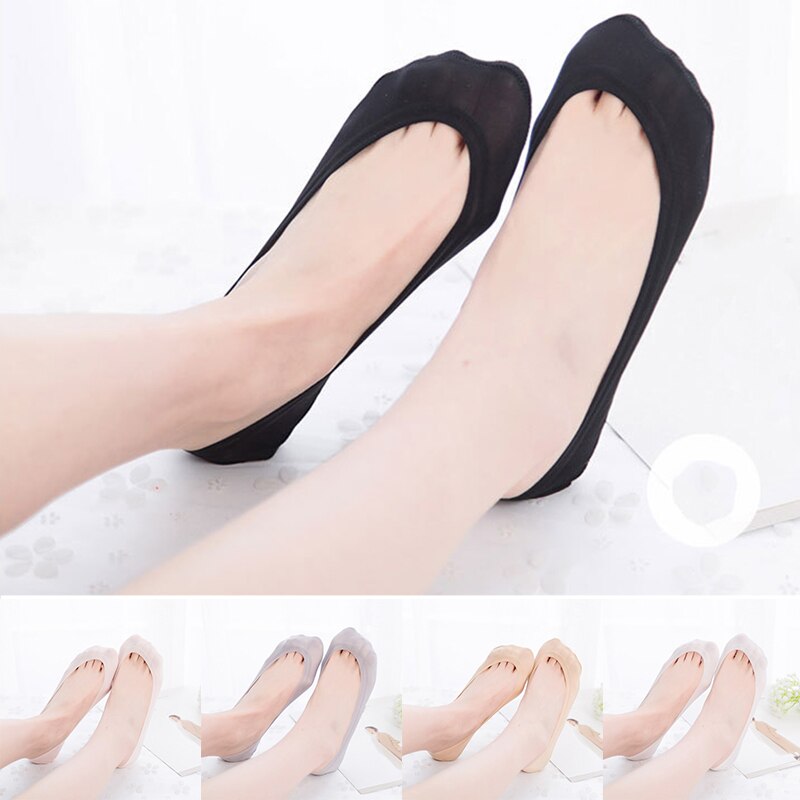 1pair Women Ultrathin Invisible No Show Non Slip Liner Low Cut Short Cotton Boat Socks Beige Black White