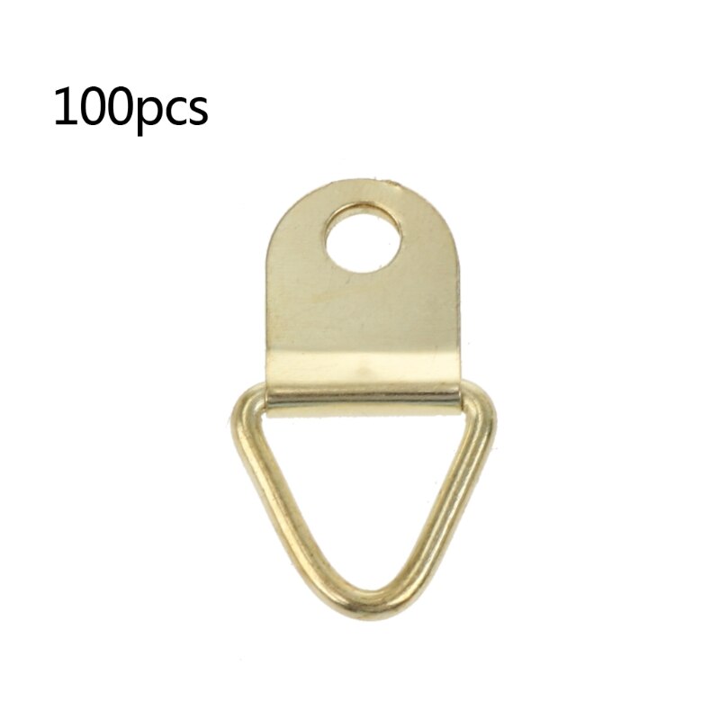 100 stuks gouden kleine d-ring schilderijhangers met schroeven, driehoekige ringhangers