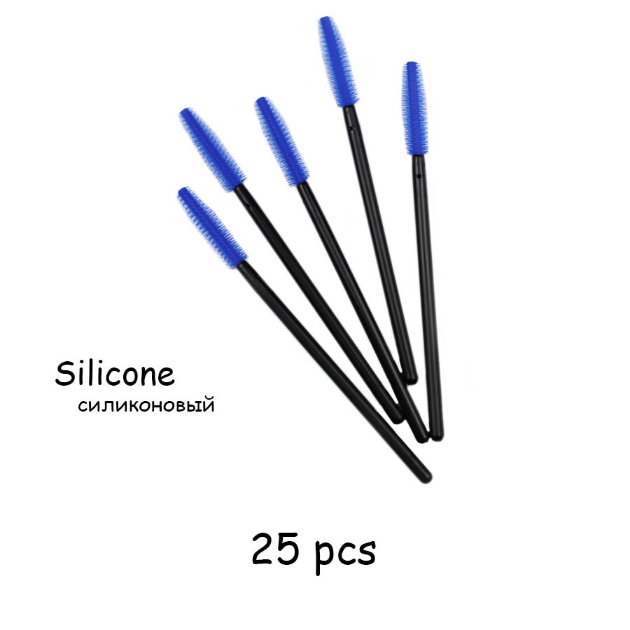 25 Pcs Silikon Pinsel Einweg Wimpern Werkzeug Kamm Mascara Zauberstäbe Make-Up Pinsel Individuelle Applikator Kit für Auge Applikator: 25 pcs blue