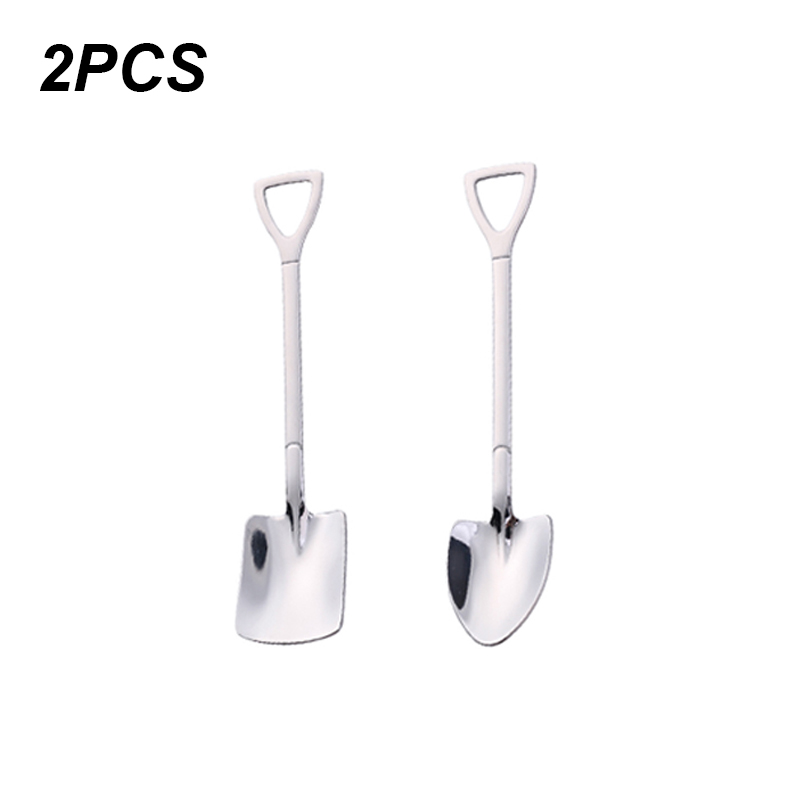 Juego de cucharas planas de acero inoxidable 410 para postre, cuchara de Metal para café, té, helado, barra creativa de , artículos para el hogar, cocina: 2PCS7