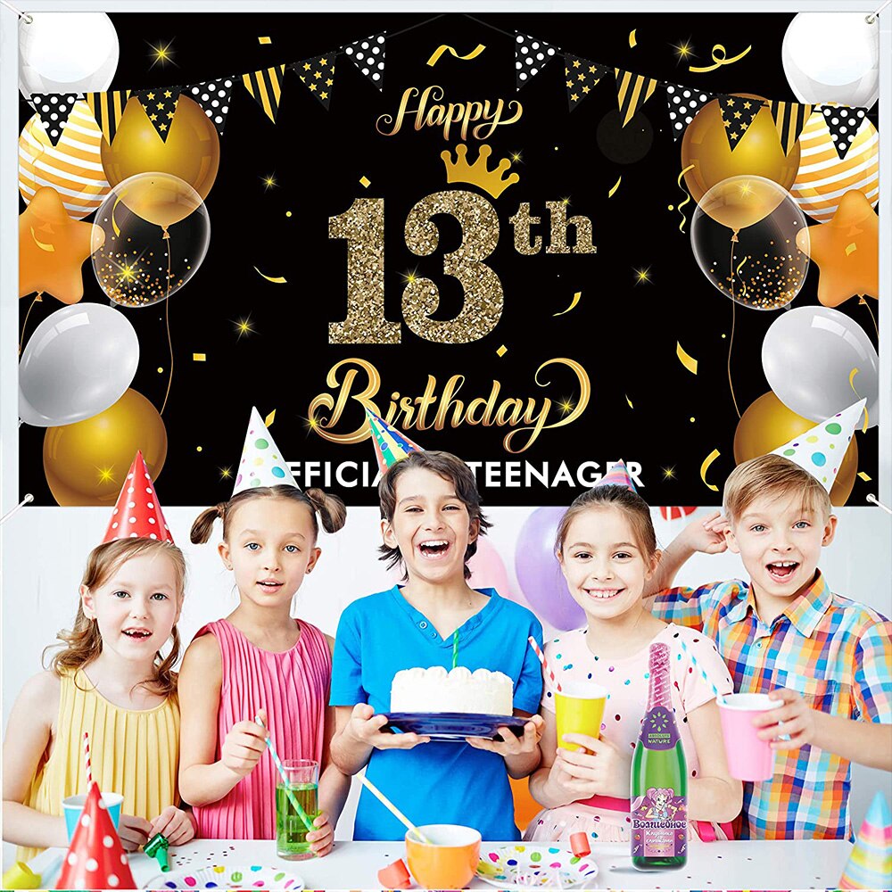 Party Decorations 13th Birthday Backdrop Banner Official Teenager Gold Happy Supplies Photo Booth For Kids Indoor Outdoor